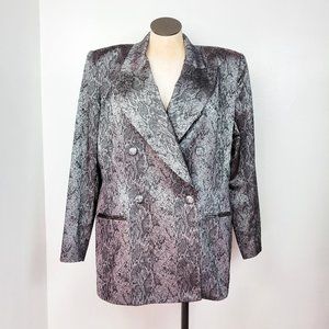 Vintage 90s Silver Snake Print Double Breasted Blazer